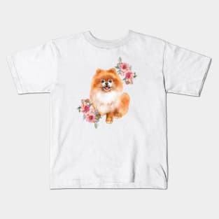 Cute Orange Pomeranian Puppy Dog Watercolor Art Kids T-Shirt